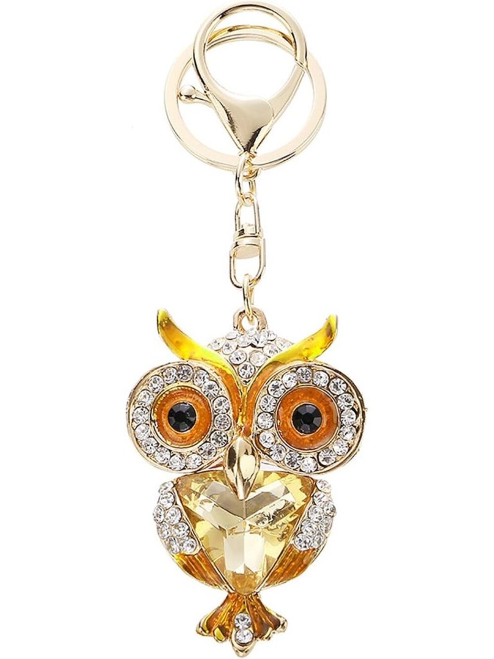 Brown Owl Charm Keychain for Women Crystal Diamond Pendant Bag Purse Keyring